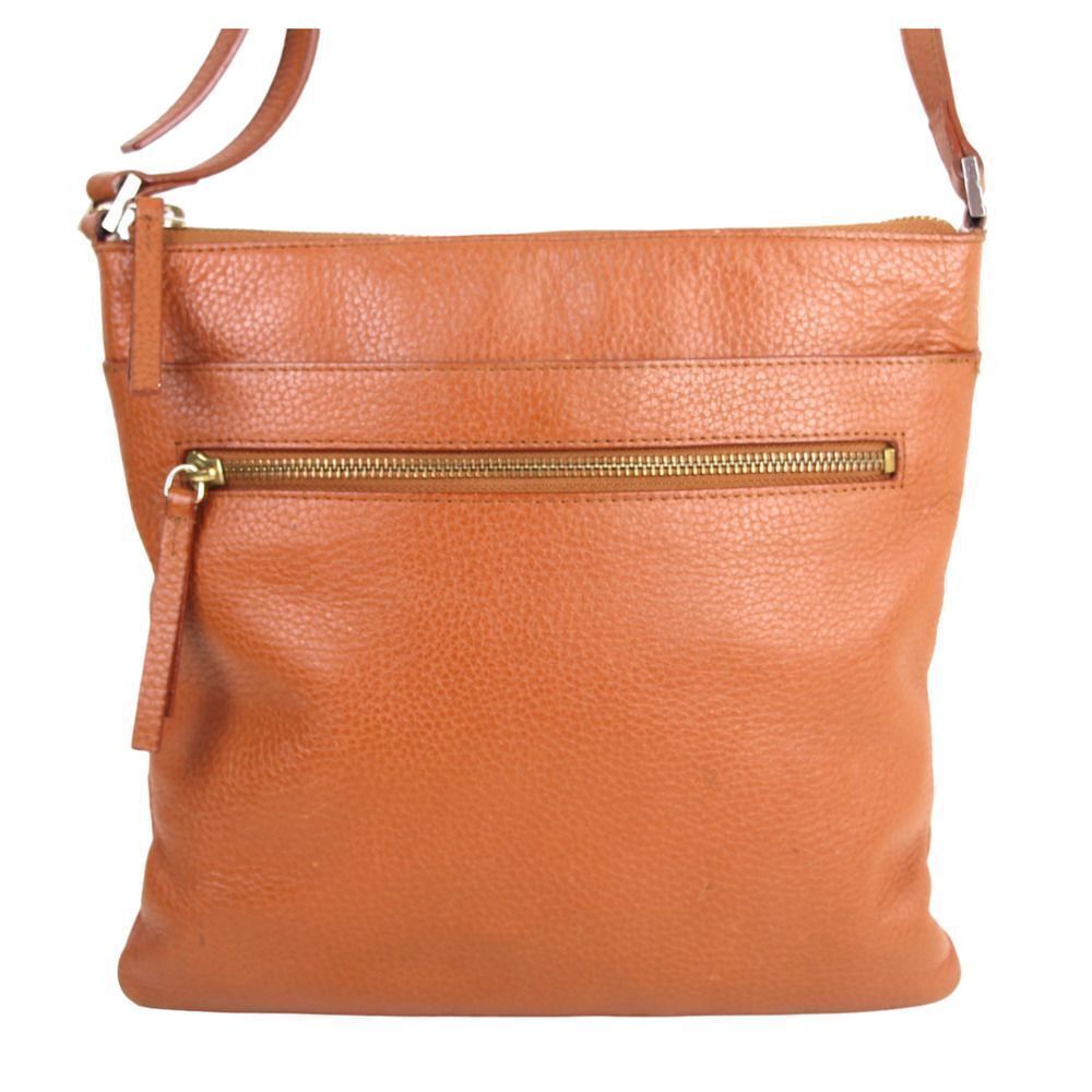 Halogen BROWN GENUINE LEATHER ZIPPER X-BODY ORGANIZER SHOULDER BAG HANDBAG PURSE